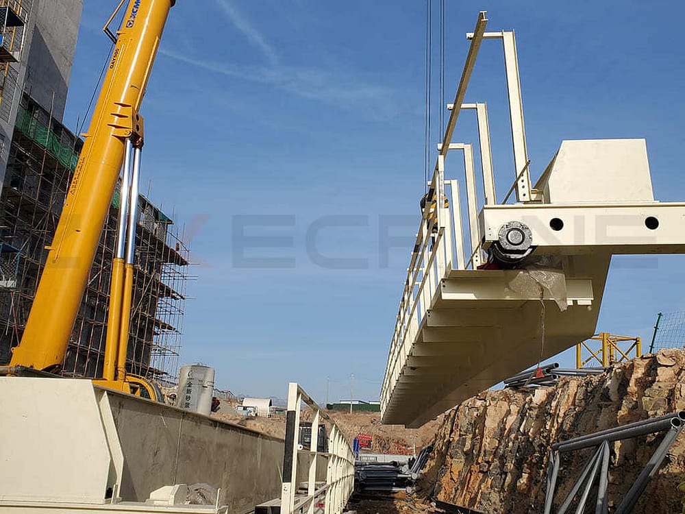 t double girder overhead crane for garbage handling Installation in progress